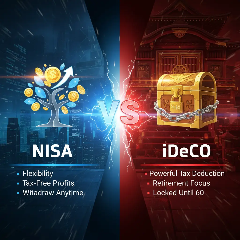 Step-by-step infographic explaining iDeCo vs NISA differences for expats