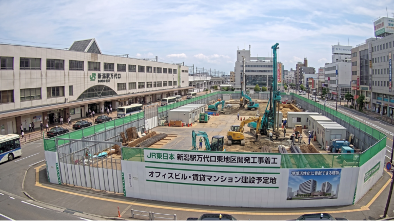 Construction underway at Niigata Station Bandai Exit — JR East Bandai Exit East District Development, June 2026